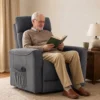 Relaxstoel Met Elektrische Opsta hulp, Massage & Verwarming, Chenille stoel Met Pocketvering, Donkergrijs