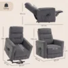 Relaxstoel Met Elektrische Opsta hulp, Massage & Verwarming, Chenille stoel Met Pocketvering, Donkergrijs