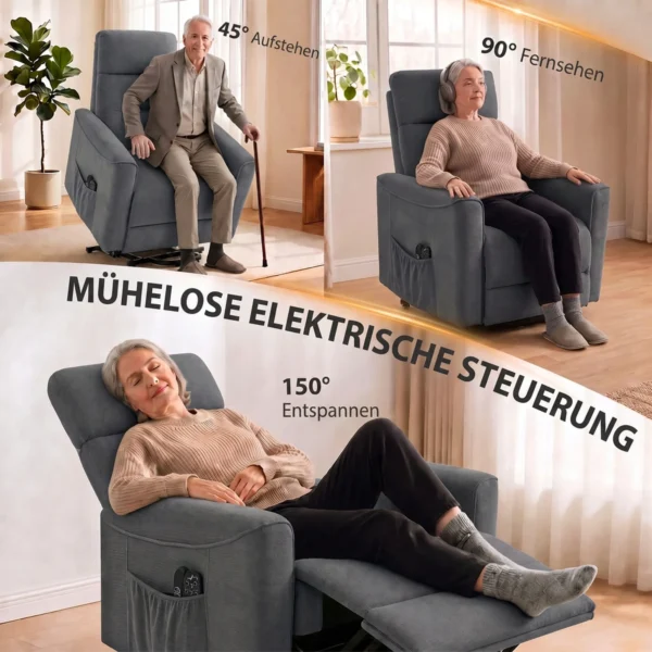 Relaxstoel Met Elektrische Opsta hulp, Massage & Verwarming, Chenille stoel Met Pocketvering, Donkergrijs