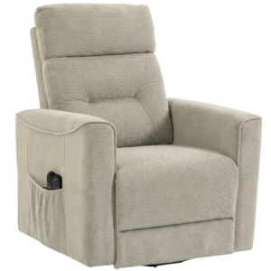 Relaxstoel Met Elektrische Opsta hulp, Massage & Warmte, Chenille stoel Met Pocketvering, Greige