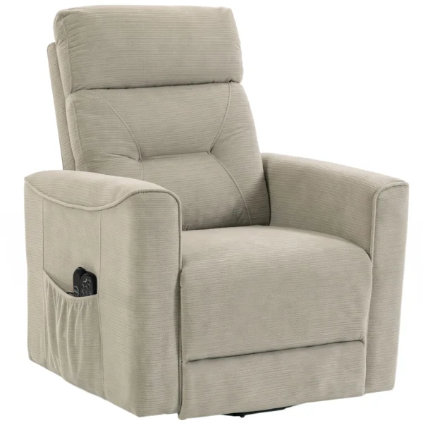 Relaxstoel Met Elektrische Opsta hulp, Massage & Warmte, Chenille stoel Met Pocketvering, Greige