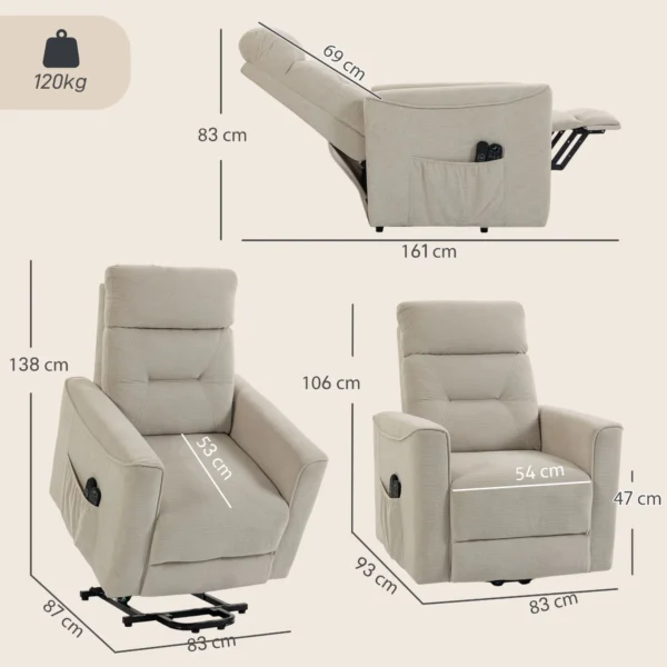 Relaxstoel Met Elektrische Opsta hulp, Massage & Warmte, Chenille stoel Met Pocketvering, Greige