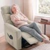 Relaxstoel Met Elektrische Opsta hulp, Massage & Warmte, Chenille stoel Met Pocketvering, Greige