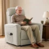 Relaxstoel Met Elektrische Opsta hulp, Massage & Warmte, Chenille stoel Met Pocketvering, Greige