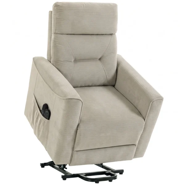 Relaxstoel Met Elektrische Opsta hulp, Massage & Warmte, Chenille stoel Met Pocketvering, Greige