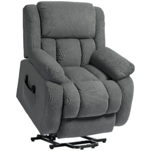 Relaxstoel Met Massage En Verwarmingsfunctie, Elektrische Sta op stoel, Afstandsbediening, Zijvakken, Grijs