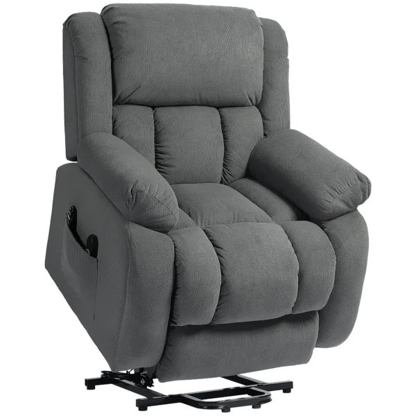 Relaxstoel Met Massage En Verwarmingsfunctie, Elektrische Sta op stoel, Afstandsbediening, Zijvakken, Grijs