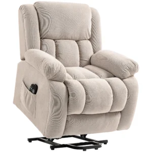 Relaxstoel Met Massage En Verwarmingsfunctie, Elektrische Sta op stoel, Afstandsbediening, Zijzakken, Beige