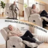 Relaxstoel Met Massage En Verwarmingsfunctie, Elektrische Sta op stoel, Afstandsbediening, Zijzakken, Beige