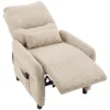 Relaxstoel Met Massage & Warmte, Ligfunctie, 2 Zijzakken En Uitschuifbare Voetensteun, Beige