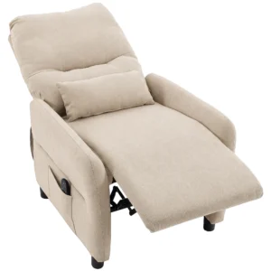 Relaxstoel Met Massage & Warmte, Ligfunctie, 2 Zijzakken En Uitschuifbare Voetensteun, Beige
