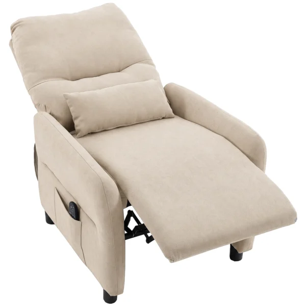 Relaxstoel Met Massage & Warmte, Ligfunctie, 2 Zijzakken En Uitschuifbare Voetensteun, Beige