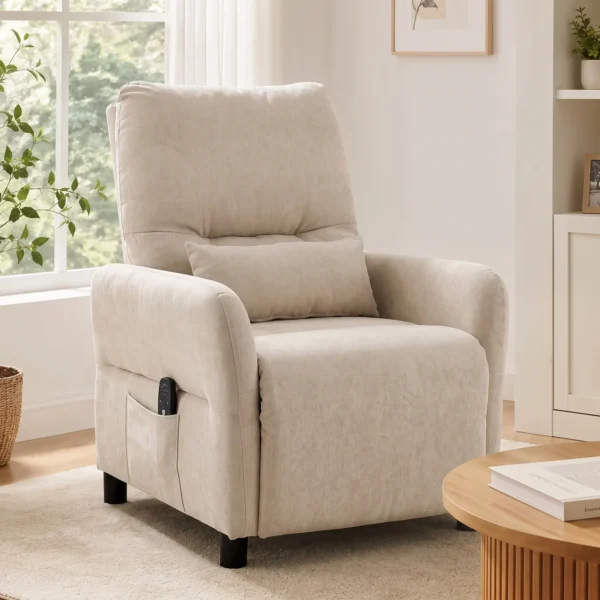 Relaxstoel Met Massage & Warmte, Ligfunctie, 2 Zijzakken En Uitschuifbare Voetensteun, Beige