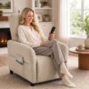 Relaxstoel Met Massage & Warmte, Ligfunctie, 2 Zijzakken En Uitschuifbare Voetensteun, Beige