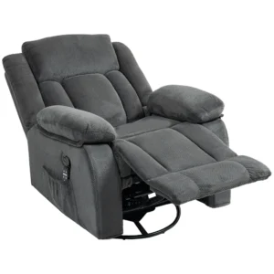 Relaxstoel Met Vibratiemassage En Verwarming, Handmatig Verstelbare Draaistoel Met Schommelfunctie En Pocketvering, Grijs