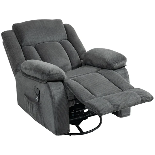 Relaxstoel Met Vibratiemassage En Verwarming, Handmatig Verstelbare Draaistoel Met Schommelfunctie En Pocketvering, Grijs