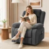 Relaxstoel Met Vibratiemassage En Verwarming, Handmatig Verstelbare Draaistoel Met Schommelfunctie En Pocketvering, Grijs