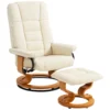 Relaxstoel Met Voetenbank, Draaibaar & Kantelbaar, Kunstlederen Bekleding, Tot 150 Kg, Houten Frame, Crèmewit