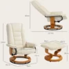 Relaxstoel Met Voetenbank, Draaibaar & Kantelbaar, Kunstlederen Bekleding, Tot 150 Kg, Houten Frame, Crèmewit