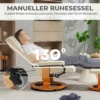 Relaxstoel Met Voetenbank, Draaibaar & Kantelbaar, Kunstlederen Bekleding, Tot 150 Kg, Houten Frame, Crèmewit
