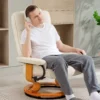 Relaxstoel Met Voetenbank, Draaibaar & Kantelbaar, Kunstlederen Bekleding, Tot 150 Kg, Houten Frame, Crèmewit