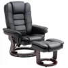 Relaxstoel Met Voetenbank, Ligstoel, Draaibaar, Kantelbare Rugleuning, Lederlook, Tot 130 Kg, Zwart