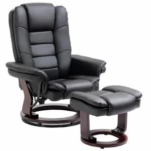 Relaxstoel Met Voetenbank, Ligstoel, Draaibaar, Kantelbare Rugleuning, Lederlook, Tot 130 Kg, Zwart