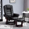 Relaxstoel Met Voetenbank, Ligstoel, Draaibaar, Kantelbare Rugleuning, Lederlook, Tot 130 Kg, Zwart