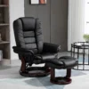 Relaxstoel Met Voetenbank, Ligstoel, Draaibaar, Kantelbare Rugleuning, Lederlook, Tot 130 Kg, Zwart