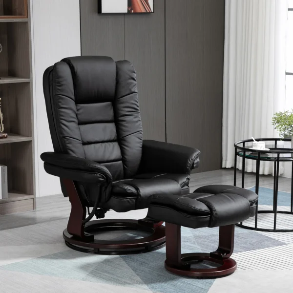 Relaxstoel Met Voetenbank, Ligstoel, Draaibaar, Kantelbare Rugleuning, Lederlook, Tot 130 Kg, Zwart