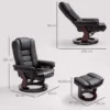 Relaxstoel Met Voetenbank, Ligstoel, Draaibaar, Kantelbare Rugleuning, Lederlook, Tot 130 Kg, Zwart