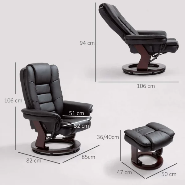 Relaxstoel Met Voetenbank, Ligstoel, Draaibaar, Kantelbare Rugleuning, Lederlook, Tot 130 Kg, Zwart
