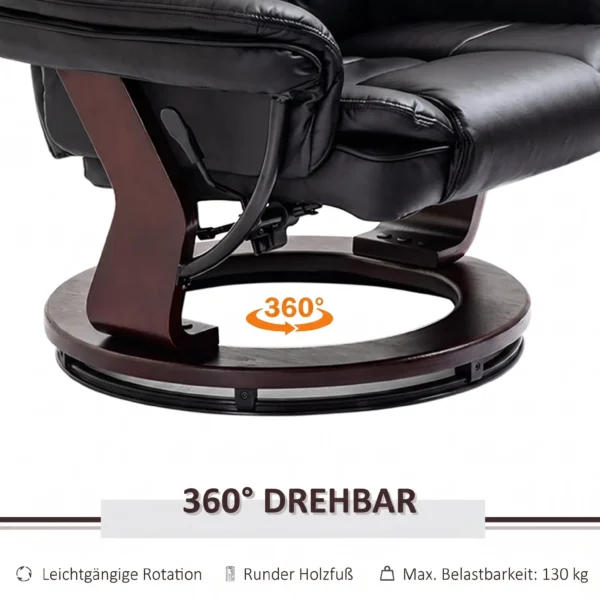 Relaxstoel Met Voetenbank, Ligstoel, Draaibaar, Kantelbare Rugleuning, Lederlook, Tot 130 Kg, Zwart