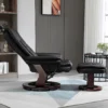 Relaxstoel Met Voetenbank, Ligstoel, Draaibaar, Kantelbare Rugleuning, Lederlook, Tot 130 Kg, Zwart