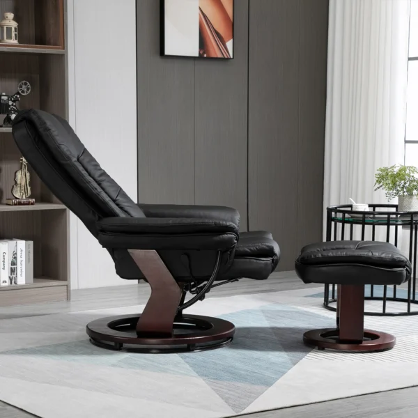 Relaxstoel Met Voetenbank, Ligstoel, Draaibaar, Kantelbare Rugleuning, Lederlook, Tot 130 Kg, Zwart