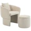 Relaxstoel Met Voetenbank Loungestoel Met Gebogen Rugleuning, Armleuningen, Noordse Chenille Bekleed Beige