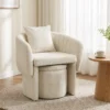 Relaxstoel Met Voetenbank Loungestoel Met Gebogen Rugleuning, Armleuningen, Noordse Chenille Bekleed Beige