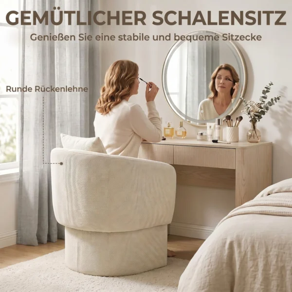 Relaxstoel Met Voetenbank Loungestoel Met Gebogen Rugleuning, Armleuningen, Noordse Chenille Bekleed Beige