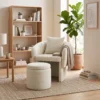 Relaxstoel Met Voetenbank Loungestoel Met Gebogen Rugleuning, Armleuningen, Noordse Chenille Bekleed Beige