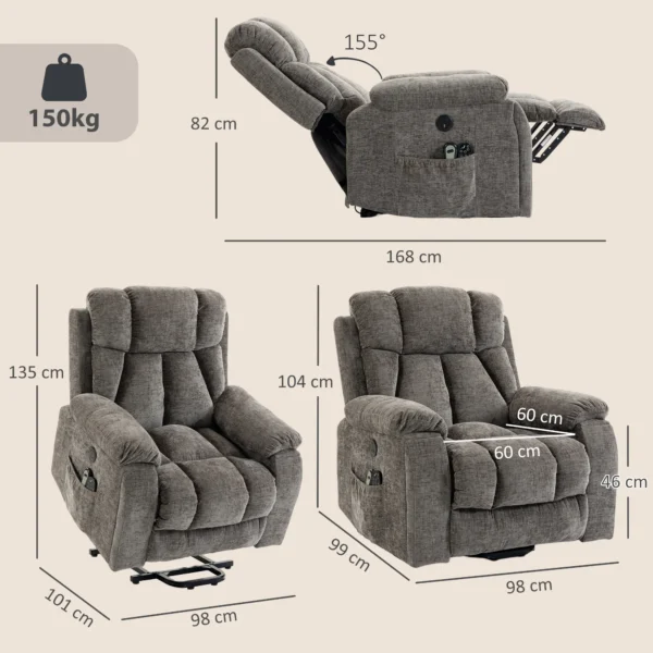 Relaxstoel TV stoel Met Opsta hulp, Massage & Warmte, Seniorenstoel Met Brede, Diepe Zitvlak, USB aansluiting