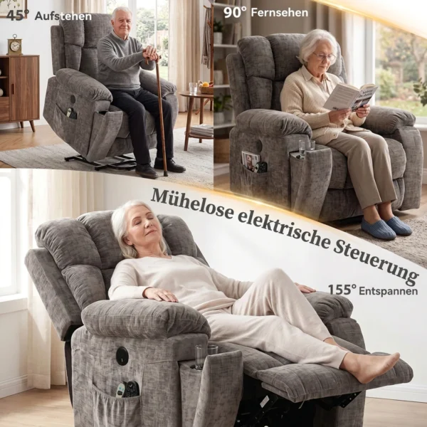 Relaxstoel TV stoel Met Opsta hulp, Massage & Warmte, Seniorenstoel Met Brede, Diepe Zitvlak, USB aansluiting