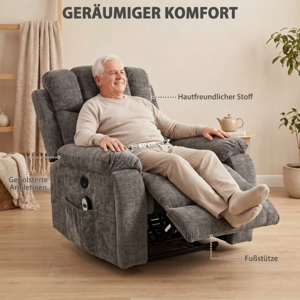 Relaxstoel TV stoel Met Opsta hulp, Massage & Warmte, Seniorenstoel Met Brede, Diepe Zitvlak, USB aansluiting