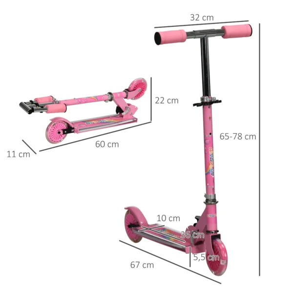 Roller Kinderstep Met LED Wielen 124 Mm Rollen Inklapbaar Hoogteverstelbaar Met Muziek Achterrem Roze