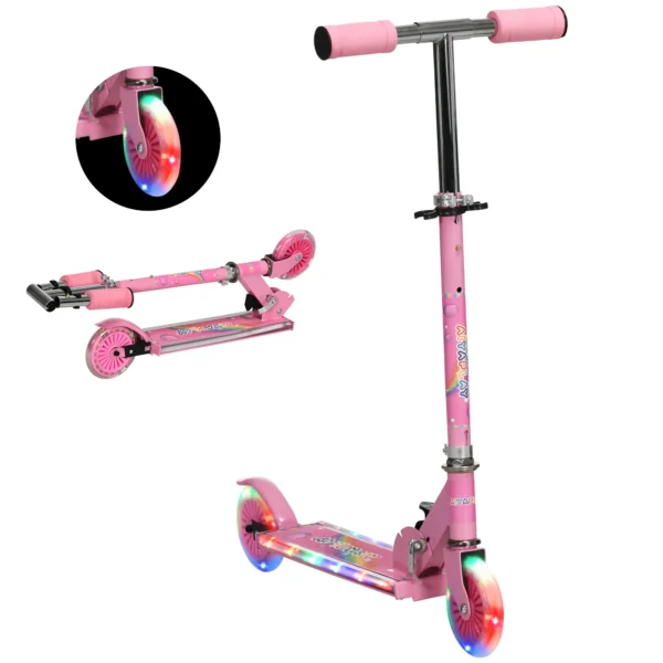 Roller Kinderstep Met LED Wielen 124 Mm Rollen Inklapbaar Hoogteverstelbaar Met Muziek Achterrem Roze