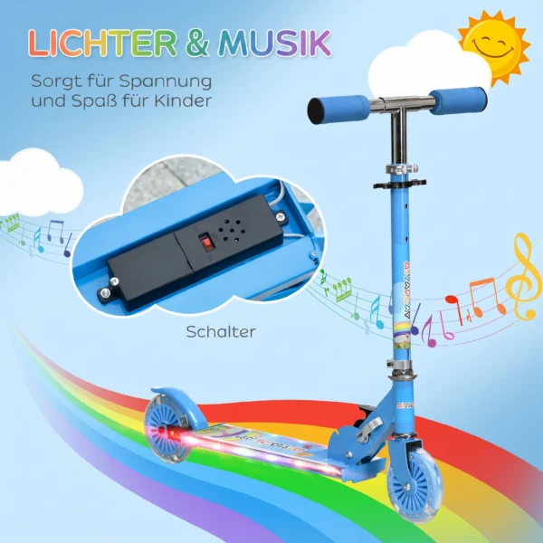 Roller Kinderstep Met LED Wielen 124 Mm Rollen Inklapbaar In Hoogte Verstelbaar Met Muziek Achterrem Blauw