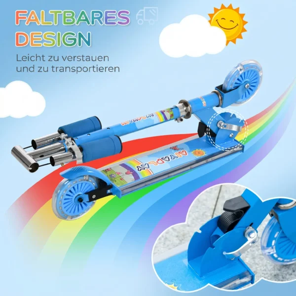 Roller Kinderstep Met LED Wielen 124 Mm Rollen Inklapbaar In Hoogte Verstelbaar Met Muziek Achterrem Blauw
