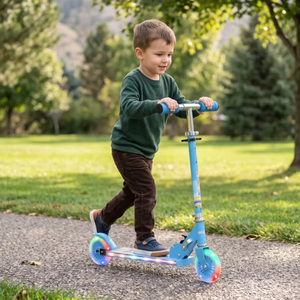 Roller Kinderstep Met LED Wielen 124 Mm Rollen Inklapbaar In Hoogte Verstelbaar Met Muziek Achterrem Blauw