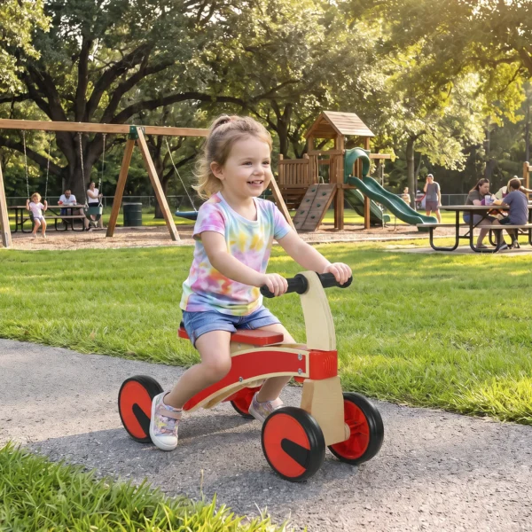 Rutschauto Voor Kinderen, Houten Glijdend Voertuig Met EVA wielen, Hogere Rugleuning Voor Kinderen Van 2 3 Jaar, Rood