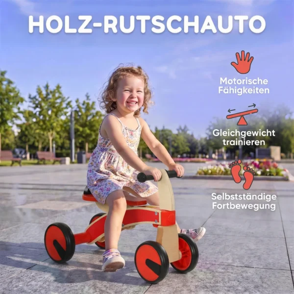 Rutschauto Voor Kinderen, Houten Glijdend Voertuig Met EVA wielen, Hogere Rugleuning Voor Kinderen Van 2 3 Jaar, Rood