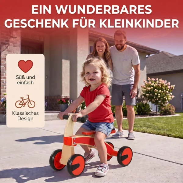 Rutschauto Voor Kinderen, Houten Glijdend Voertuig Met EVA wielen, Hogere Rugleuning Voor Kinderen Van 2 3 Jaar, Rood